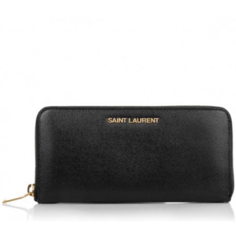 Saint Laurent Black Leather Wallet Gold YSL